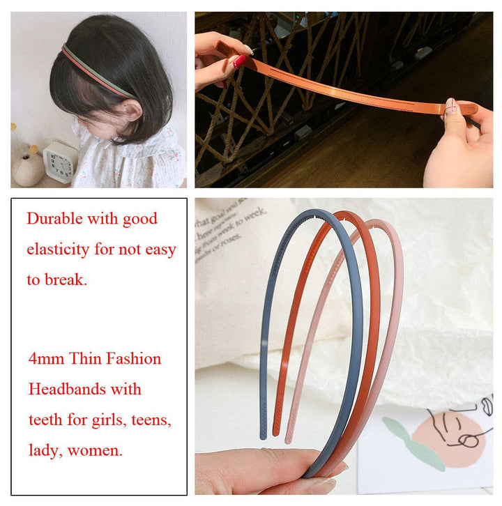 13pcs Thin Headbands for Girls Women 4mm Skinny Plastic Headbands with Teeth Simple Hard Headband For Teen Girls Kids Lady