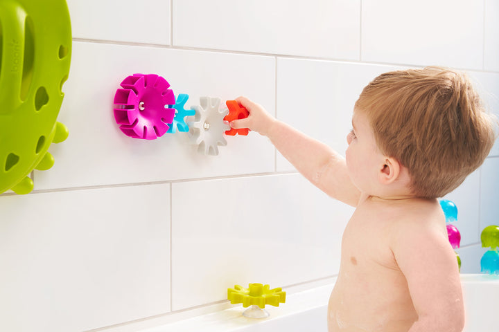 Cogs Baby Bath Toys - Spinning Gear Themed Sensory Baby Toys for Bathtub - Suction Toys for Bathtub Walls - Multicolored - 5 Count - Ages 12 Months and Up