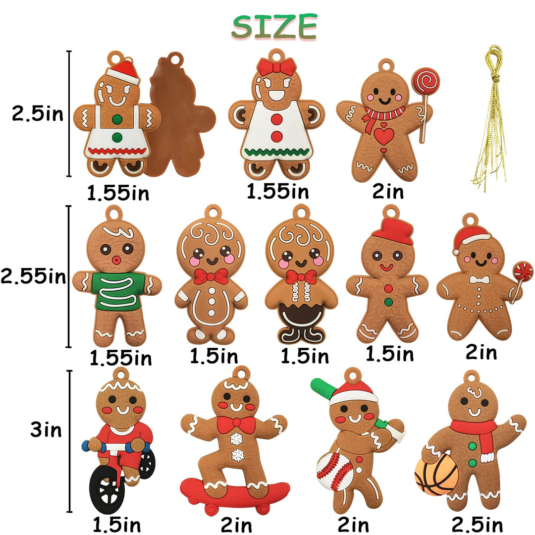 12-Pack Plastic Gingerbread Man Christmas Tree Ornaments - 3 Inch Holiday Decorations