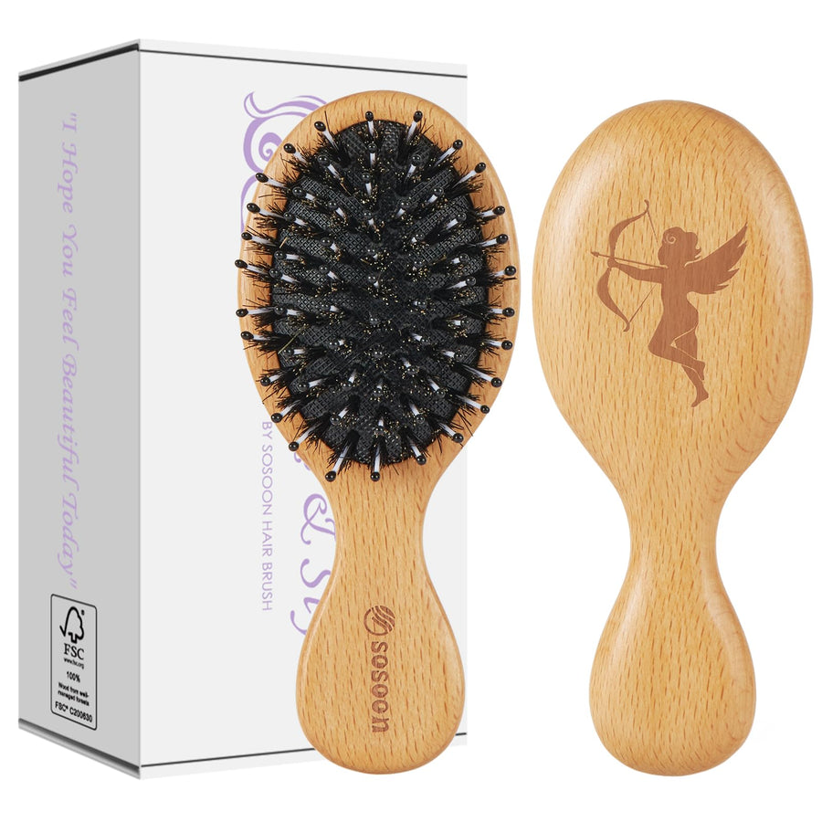 Hair Brush, Pocket Mini Travel Boar Bristle Hairbrush for Thick Thin Curly Straight Long Short Wet Dry Hair for Men Women Kids for Smoothing Detangling Massaging Adding Shine