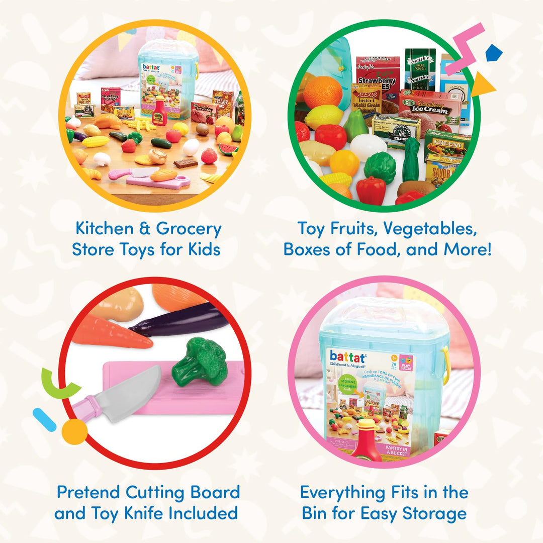 - Play Circle- Play Food – Kitchen Toys – Grocery Store- Pretend Play- Pantry In A Bucket- 3 years + (79 Pcs)