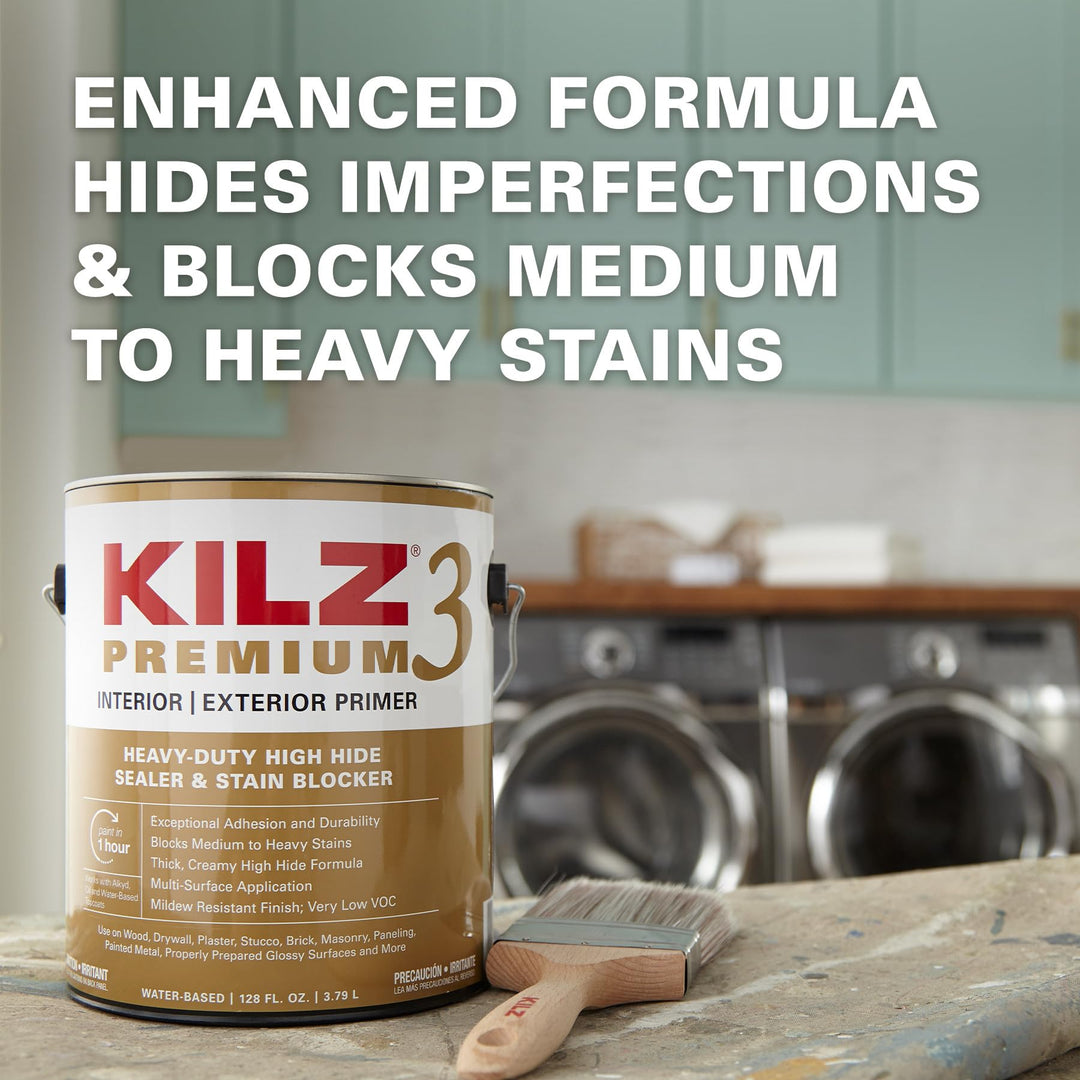KILZ Premium High-Hide Stain Blocking Interior/Exterior Latex Primer/Sealer, White, 1 quart