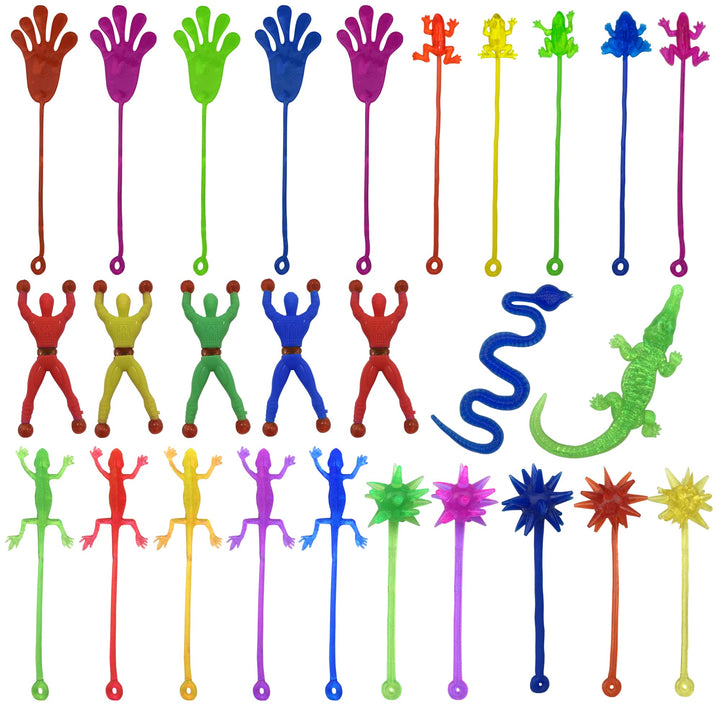 27PCS Multi-color and Multi-style Stretchy Sticky Toys Including Sticky Hands Wall Climbers Men Hammers Lizards Snake Crocodile and Skeletons for Kids Party Favors