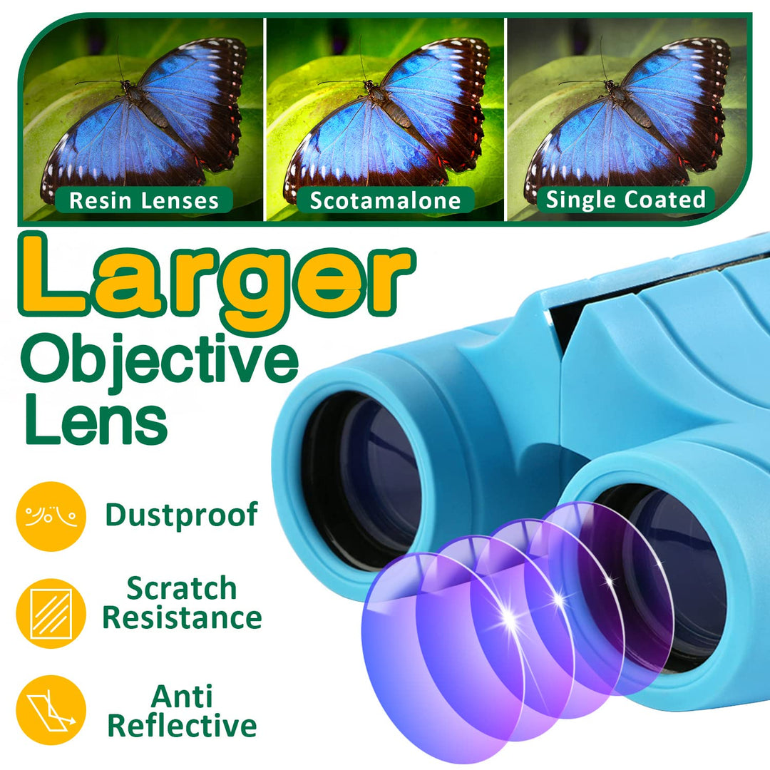 Binoculars for Kids with Compass 8x21 Children Toy Real Binocular Gifts for 3-12 Years Boys Girls High Resolution Shockproof Telescope for Bird Watching,Travel, Camping