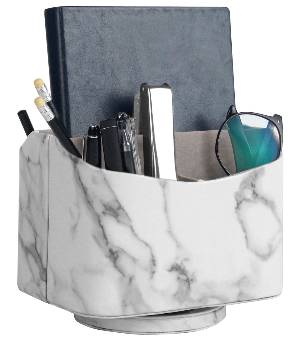 Spinning Remote Control Holder, Remote Controller Holder, Remote Caddy, Media Storage Organizer, Spinning Remote Control Organizer, 7.3X 5.5 x 6 inches, Marble PU Leather