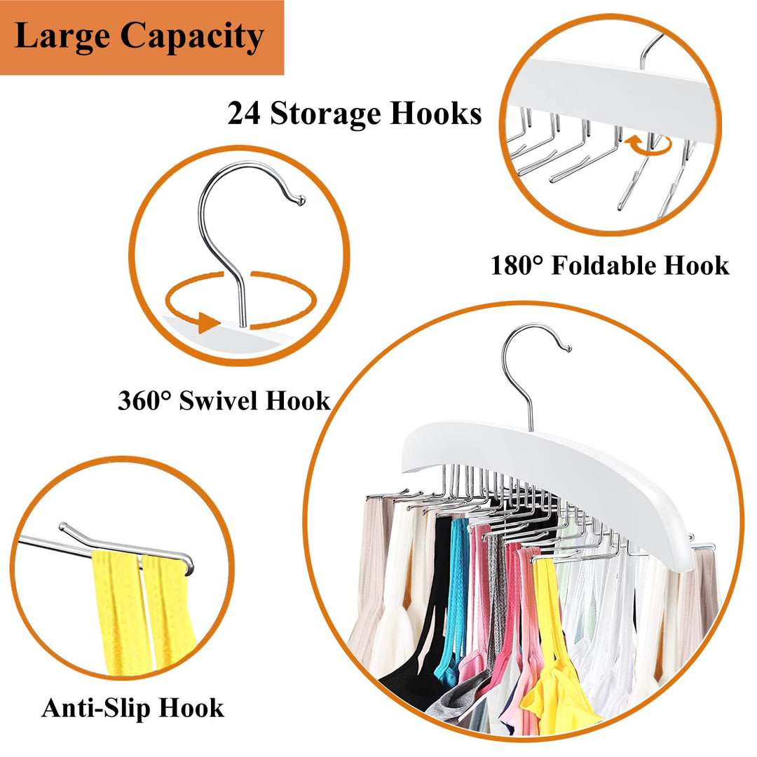 Tank Top Hanger Space Saving, 24 Large Capacity, Bra Hanger Organizers for Cami Tops, 360° Rotating Foldable Metal Hooks Camisoles Hangers for Scarfs, Bras, Bathing Suits, Belts, Ties (Black)