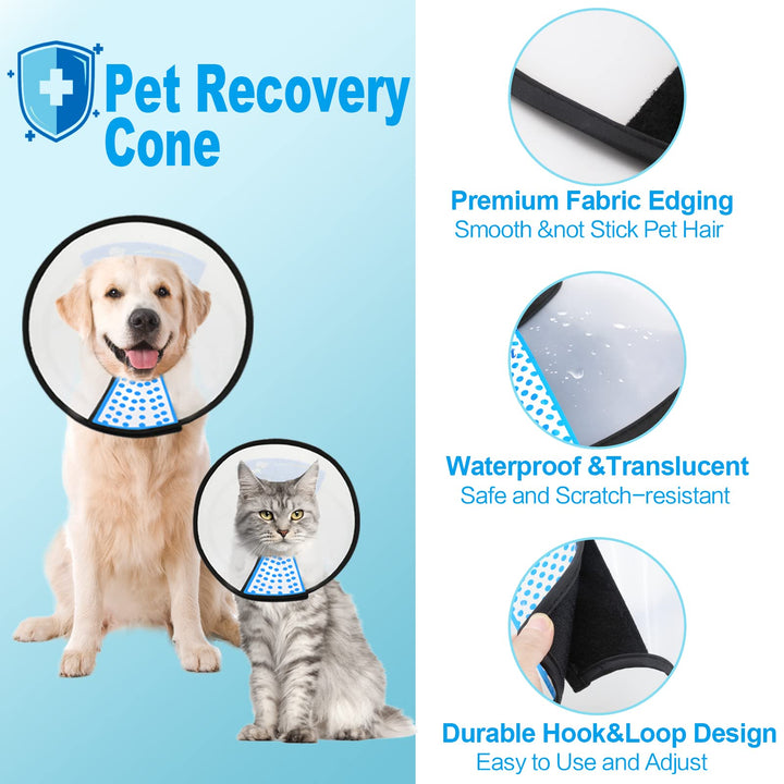 Dog Cone Collar Adjustable After Surgery, Comfortable Pet Recovery Collar &amp; Cone for Large Medium Small Dogs, Elizabethan Dog Neck Collar Plastic Practical