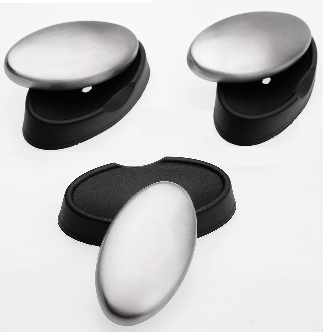 Stainless Steel Soap, 3 pcs Stainless Steel Bar Soap, Metal Soap, Odor Removing Soap Bar with Soap Dish, Remove Odor of Onion, Garlic and Fish etc