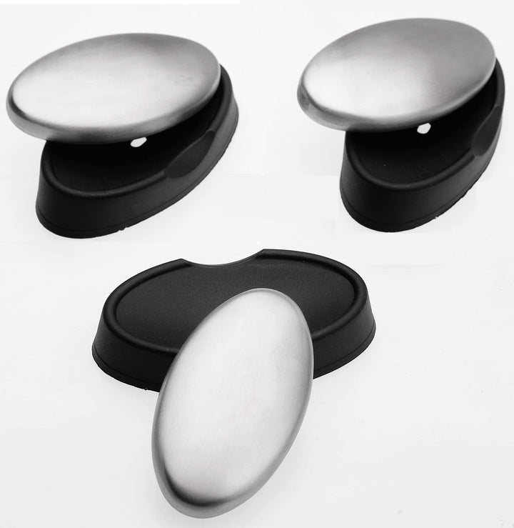 Stainless Steel Soap, 3 pcs Stainless Steel Bar Soap, Metal Soap, Odor Removing Soap Bar with Soap Dish, Remove Odor of Onion, Garlic and Fish etc