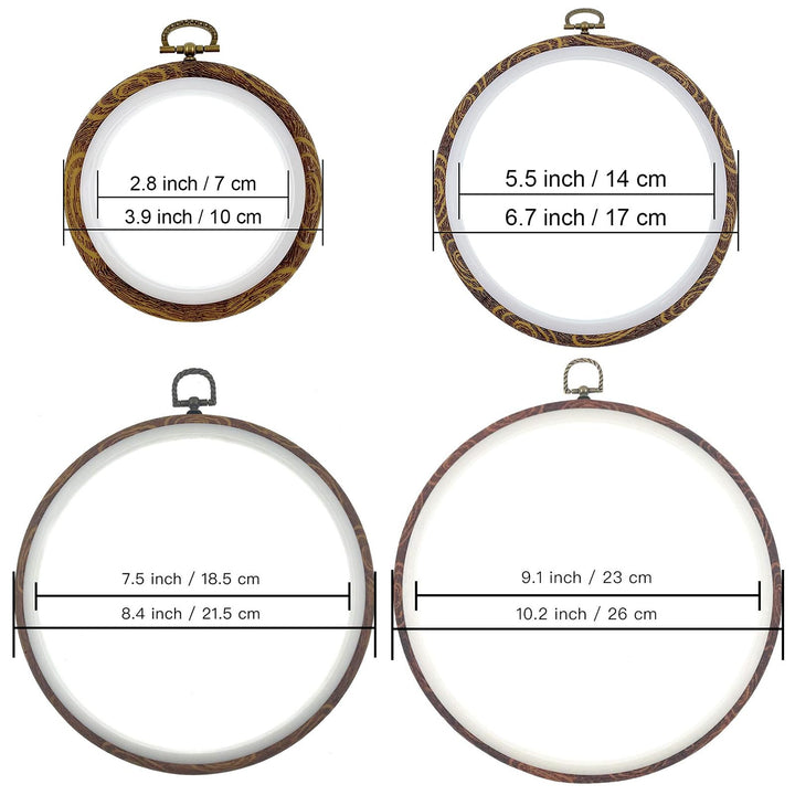 Hand U Journey 3 Pieces 10&#39;&#39; 26cm Rug-Punch Embroidery Ring Cross Stitch No Slip Hoops Set Imitated Wood Display Circle Kits for Art Craft Sewing Embroidery and Hanging