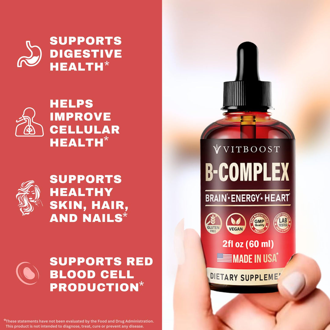 Vitamin B Complex with 20000 mcg - Extra Strength for Men and Women - Vegan| Raspberry Liquid Drops| USA Made, B1, B2, B3, B5, B6, Biotin, Folic Acid &amp; B12 Sublingual Methylcobalamin | 4 Months Supply