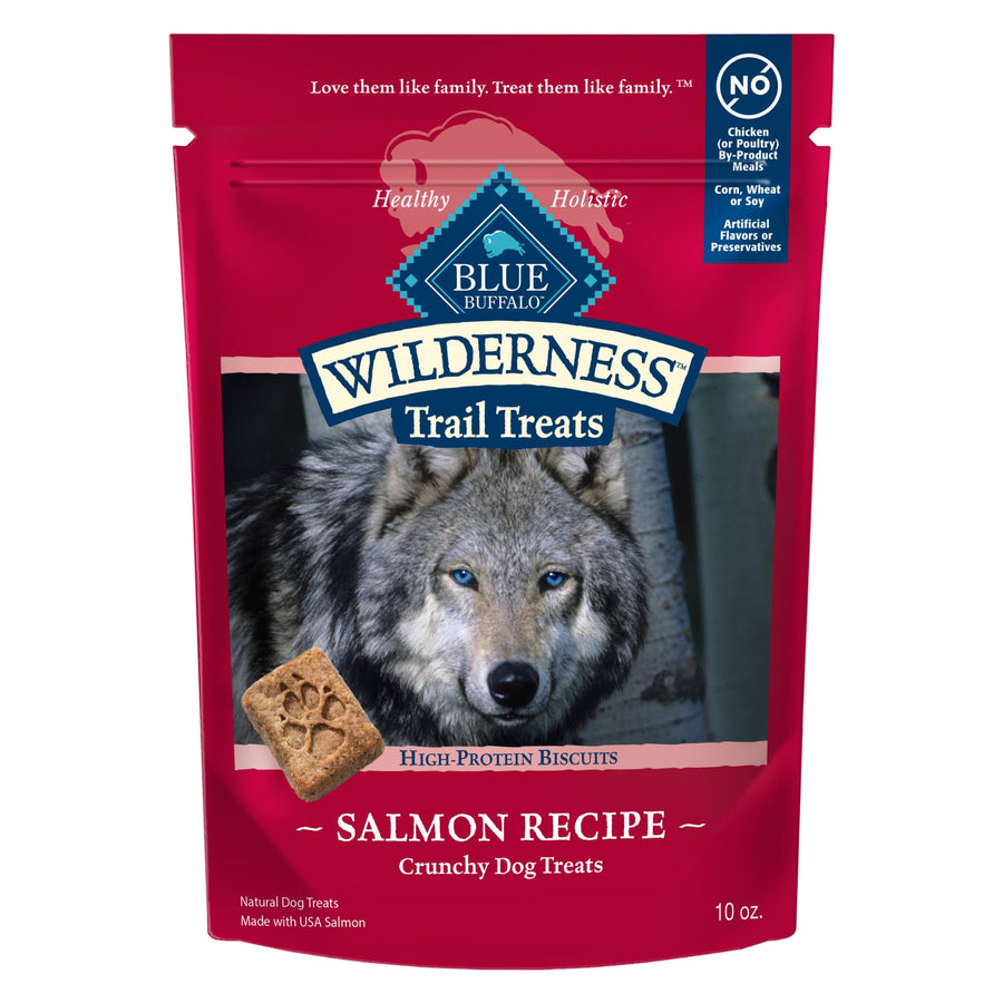 Wilderness Trail Treats High Protein Grain Free Dog Biscuits Crunchy Dog Treats, Salmon Recipe, 10-oz Bag