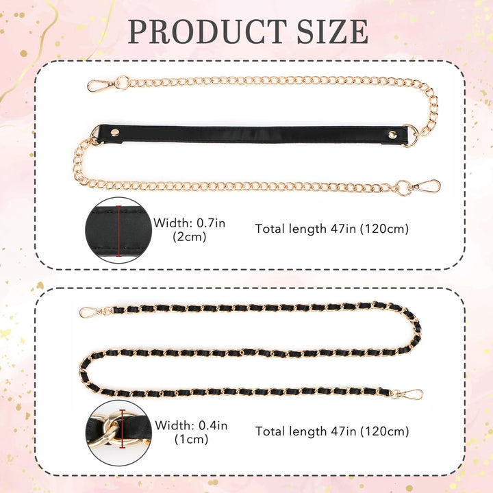 2pc Gold Plated Faux Leather Removable Clutch Chain Shoulder Straps Set