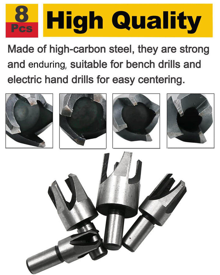 Rocaris 8pcs Wood Plug Cutter Drill Bit Set Straight an