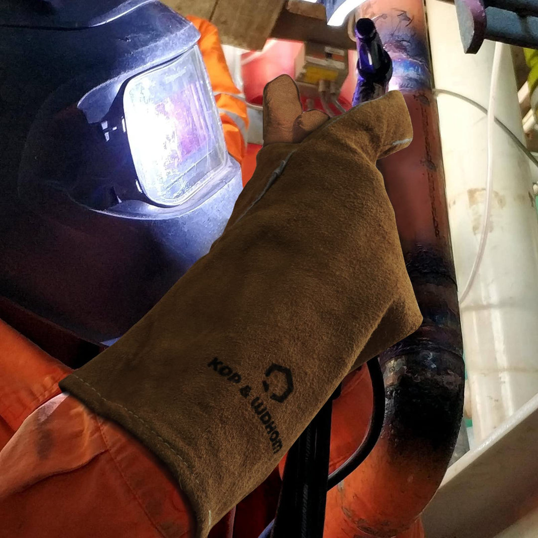 KOP&amp;WDHOM Welding Gloves 14 Heat &amp; Wear Resistant Lined Premium Leather&amp;Fireproof Stitching Heat Resistant for Fireplace/Welders/BBQ/Gardening Gloves