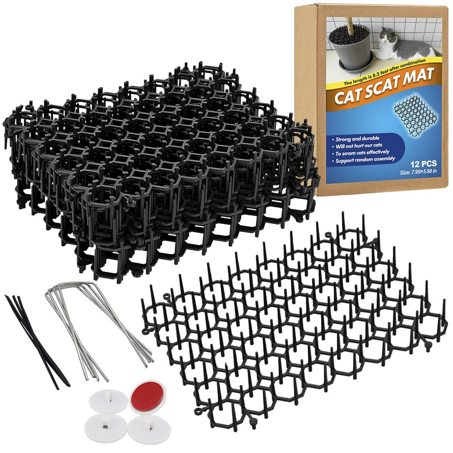 12 Pack Cat Deterrent Mat, Scat Mat for Cats with Spikes, Cat Repellent Indoor Furniture, Outdoor Garden Fence Animal Barrier