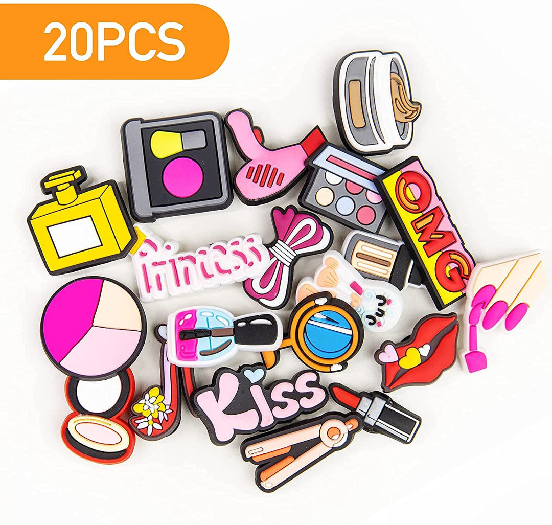 20 PCS Make-up Shoe Decoration Charms for Bracelets Wristbands, Cosmetics PVC Charms Decoration for Women Adults