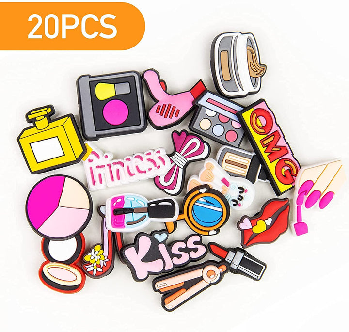 20 PCS Make-up Shoe Decoration Charms for Bracelets Wristbands, Cosmetics PVC Charms Decoration for Women Adults