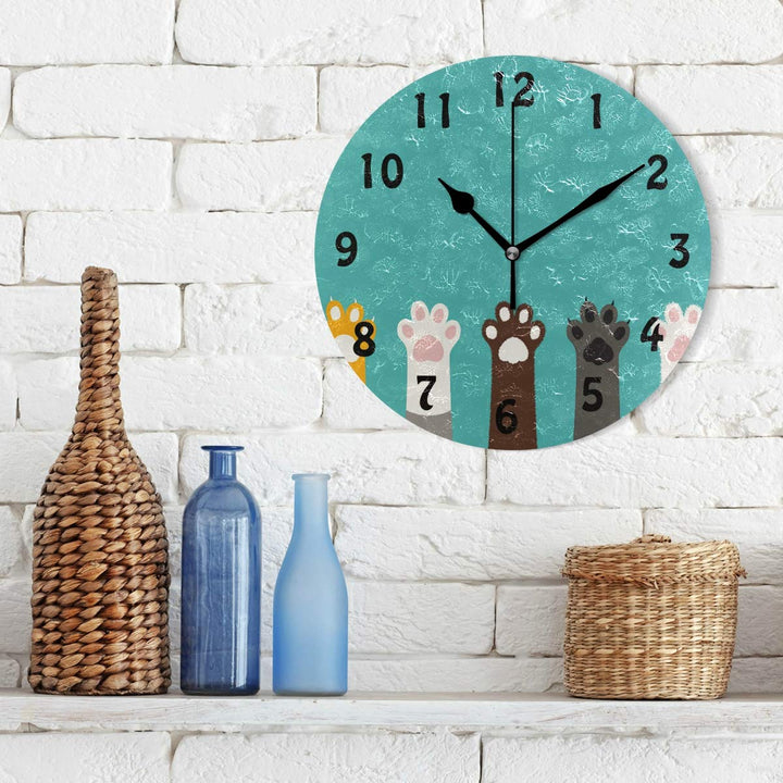 AUUXVA Wall Clock Cute Cat Paw Print Pattern, Silent No
