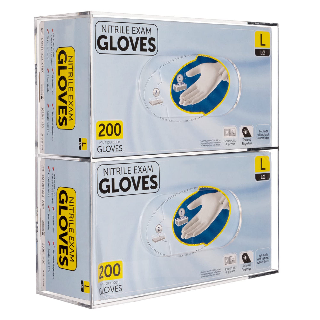 Glove Box Holder Dispenser Wall Mount, Clear Acrylic Double Gloves Rack for Medical, Latex, Rubber, Nitrile, Exam, Disposable Glove Boxes, Plastic Bags Holder Tissues Box Cover