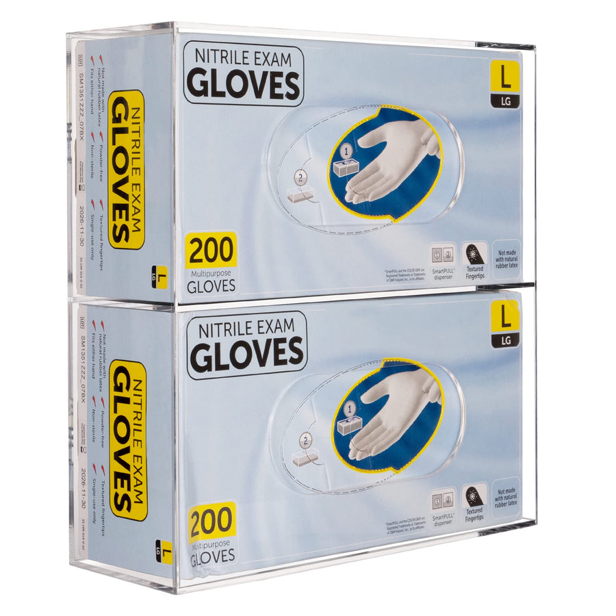Glove Box Holder Dispenser Wall Mount, Clear Acrylic Double Gloves Rack for Medical, Latex, Rubber, Nitrile, Exam, Disposable Glove Boxes, Plastic Bags Holder Tissues Box Cover