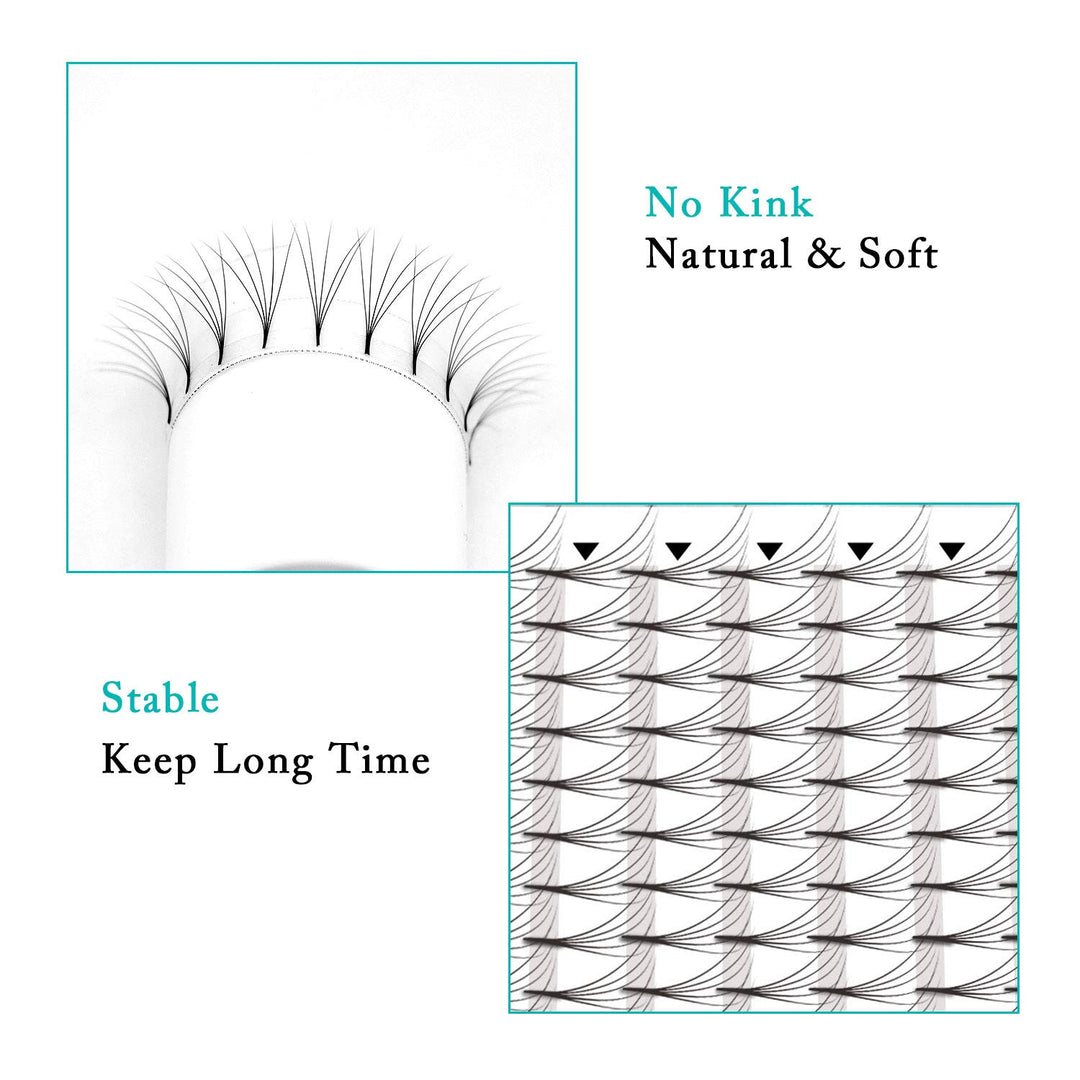 Volume Eyelash Extensions 5D C Curl Premade Lash Fans Long Stem Thickness 0.05 Length 8mm to 15mm Russian Eyelash Extension Supplies 5D 0.05 C 8mm