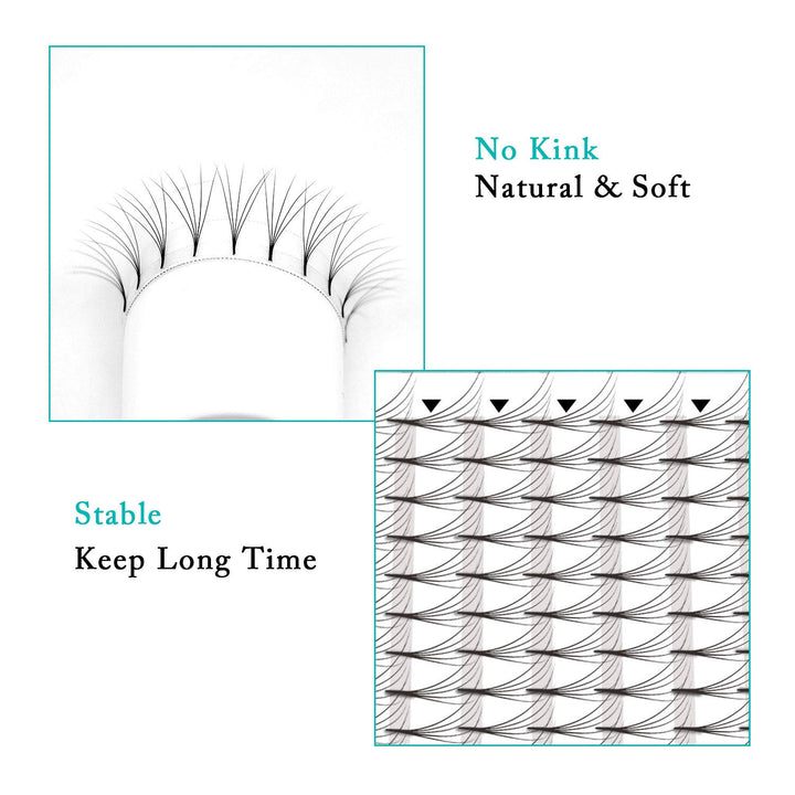 Volume Eyelash Extensions 5D C Curl Premade Lash Fans Long Stem Thickness 0.05 Length 8mm to 15mm Russian Eyelash Extension Supplies 5D 0.05 C 8mm