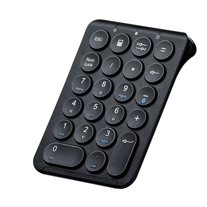 SANWA Bluetooth Numeric Keypad, Rechargeable Wireless Ten Key Number Pad, 22-Key Portable &amp; Slim Financial Accounting Numpad for Laptop Computer, Compatible with MacBook, Windows, Android, iOS, Black