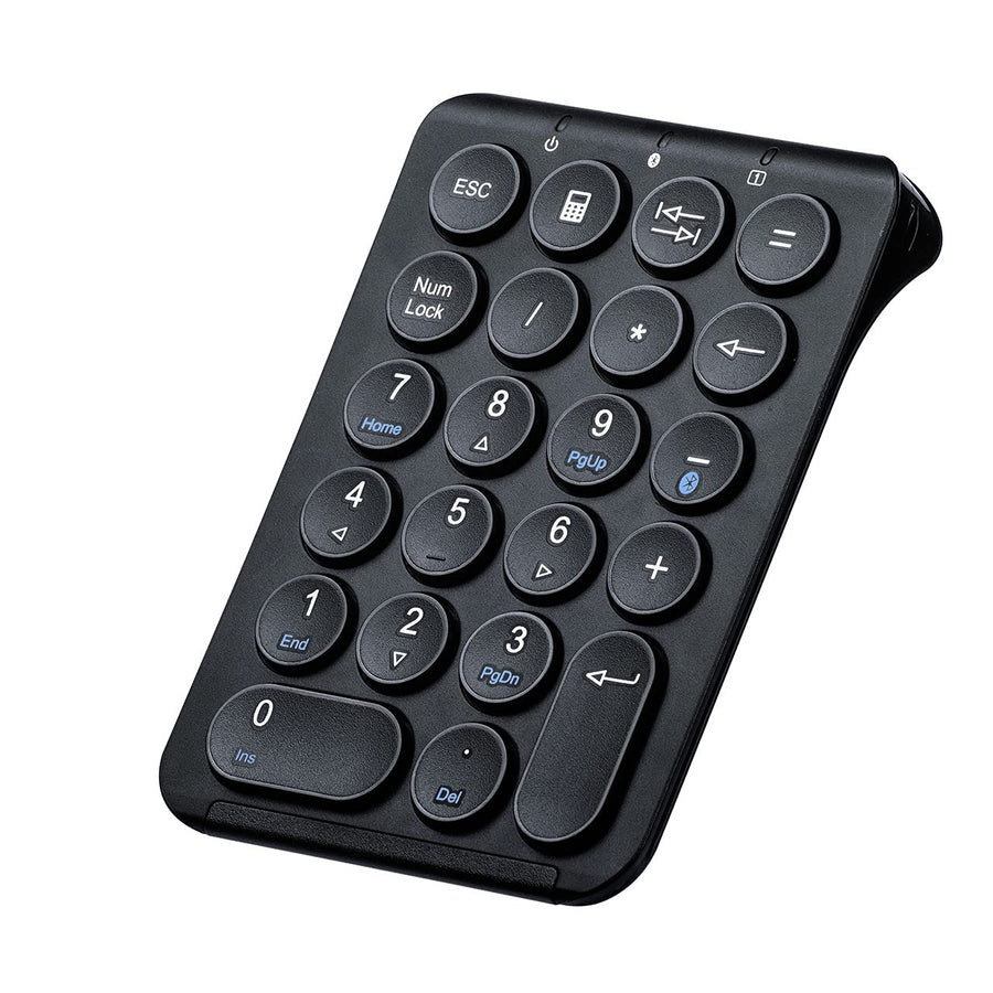 SANWA Bluetooth Numeric Keypad, Rechargeable Wireless Ten Key Number Pad, 22-Key Portable & Slim Financial Accounting Numpad for Laptop Computer, Compatible with MacBook, Windows, Android, iOS, Black