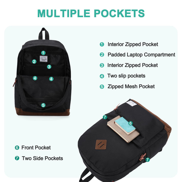 Backpack for Men, Unisex Classic Water-resistant College School Backpack Bookbag Laptop Backpack Black