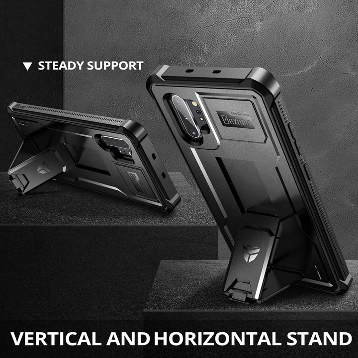 for Samsung Galaxy Note 10+ Plus Case, [Built in Screen Protector and Kickstand] Heavy Duty Military Grade Protection Shockproof Protective Cover for Samsung Galaxy Note 10 Plus Black
