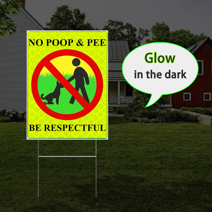 2 Pieces No Poop Reflective Stickers, Self-Adhesive Dog Signs No Poop &amp; Pee Be Respectful Yard Sign, Easy to Use Weather Resistant Long Lasting, No Pooping Dog Lawn Signs Glow in the Dark, 8 x 12 Inch