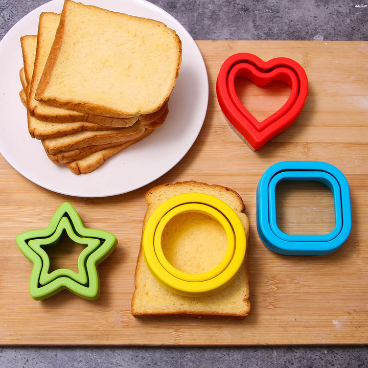 Sandwich Cutter and Sealer,Set of 4 Bread Sandwich Decruster Pancake Maker DIY Cookie Cutters for Kids Bento Box,Round Heart Star Square Shapes Sandwich Decruster Press Mold