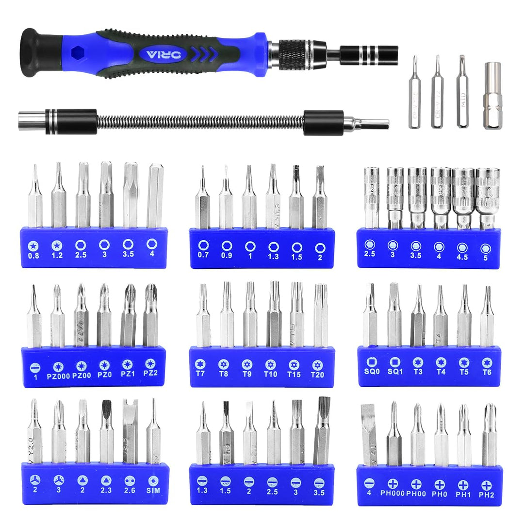 Precision Screwdriver Set, 60 in 1 Small Screwdriver Set with 56 Precision Bits, Portable Repair Tool Kit, Magnetic Screw Driver Kit with Extension Rod for Smartphone, PC, Watch,Toys, Blue