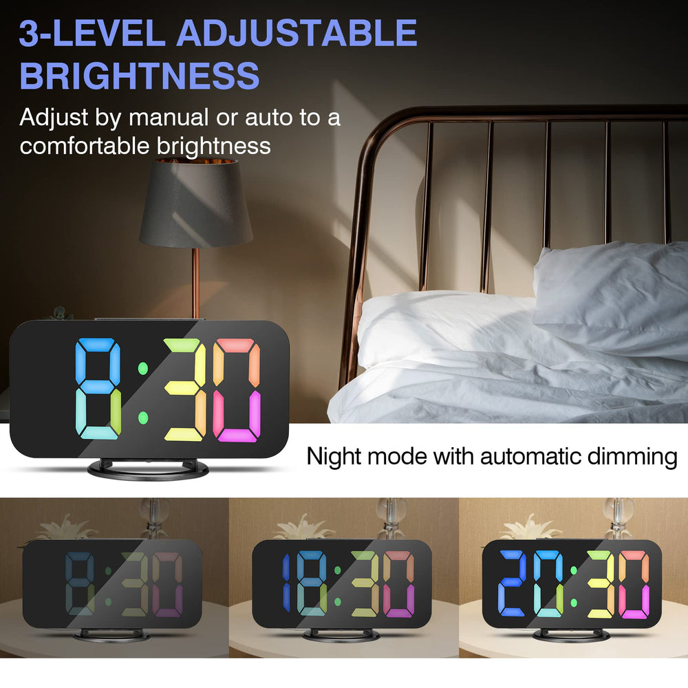 Digital Alarm Clock, Bedroom Decor, LED Mirror Desk Clock Large Display for Heavy Sleepers, Dual USB Charger Ports, 3 Level Brightness, Electronic Clock for Bedroom Home Living Room Office(Gold)