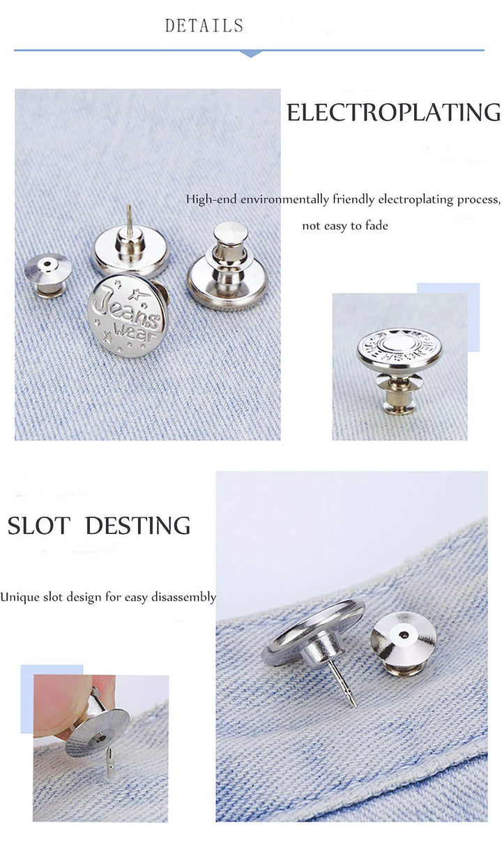 30pcs Button Pins for Jeans,6 Style Jean Button Pins Instant Buttons Jean Button Adjustable Jean Button Pins for Adjusting Waist.