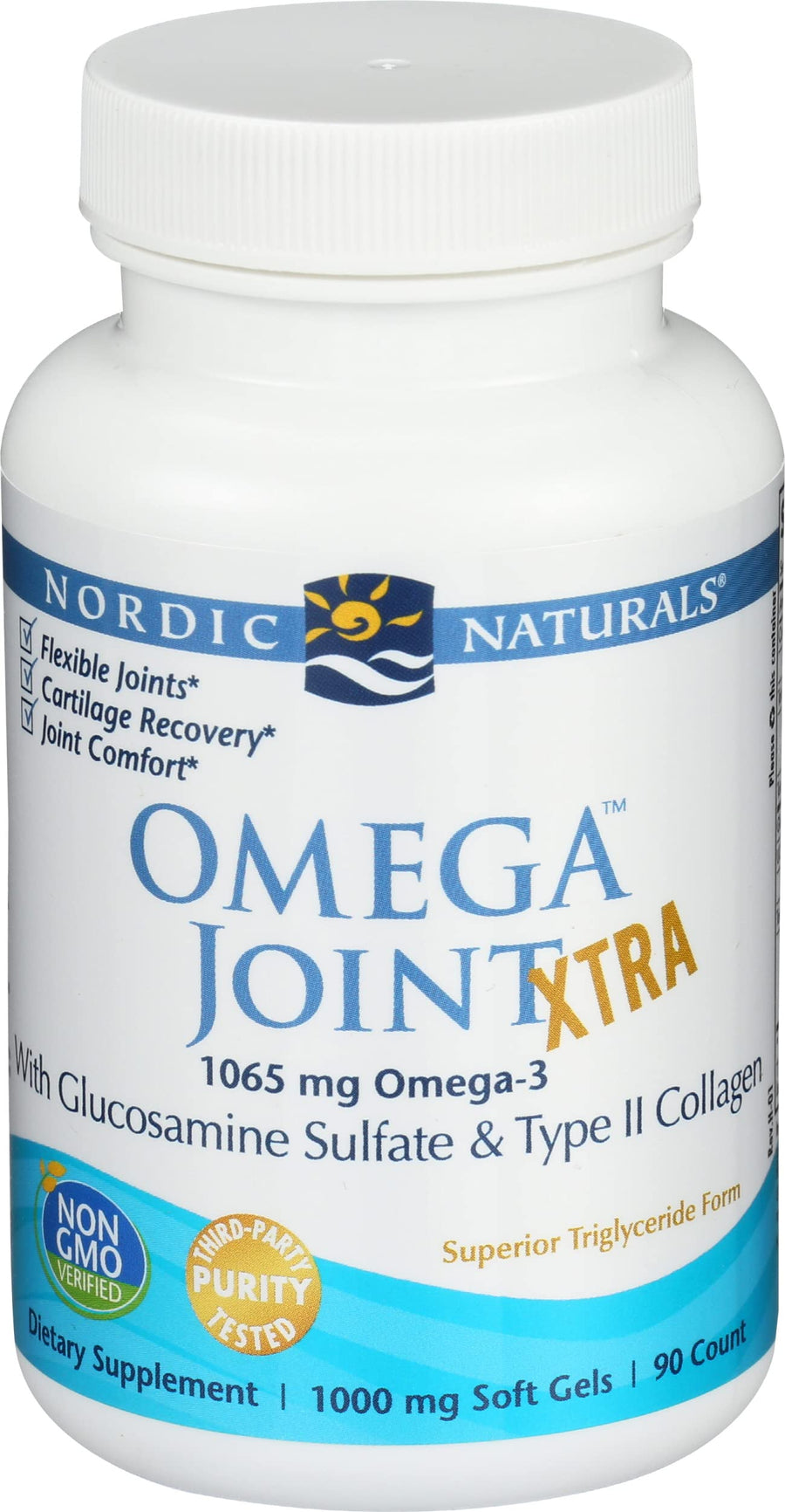 Omega Joint Xtra, Lemon - 90 Soft Gels - 1065 mg Omega-3 + Glucosamine Sulfate & Type 2 Collagen - Joint Health, Cartilage Recovery - Non-GMO - 30 Servings