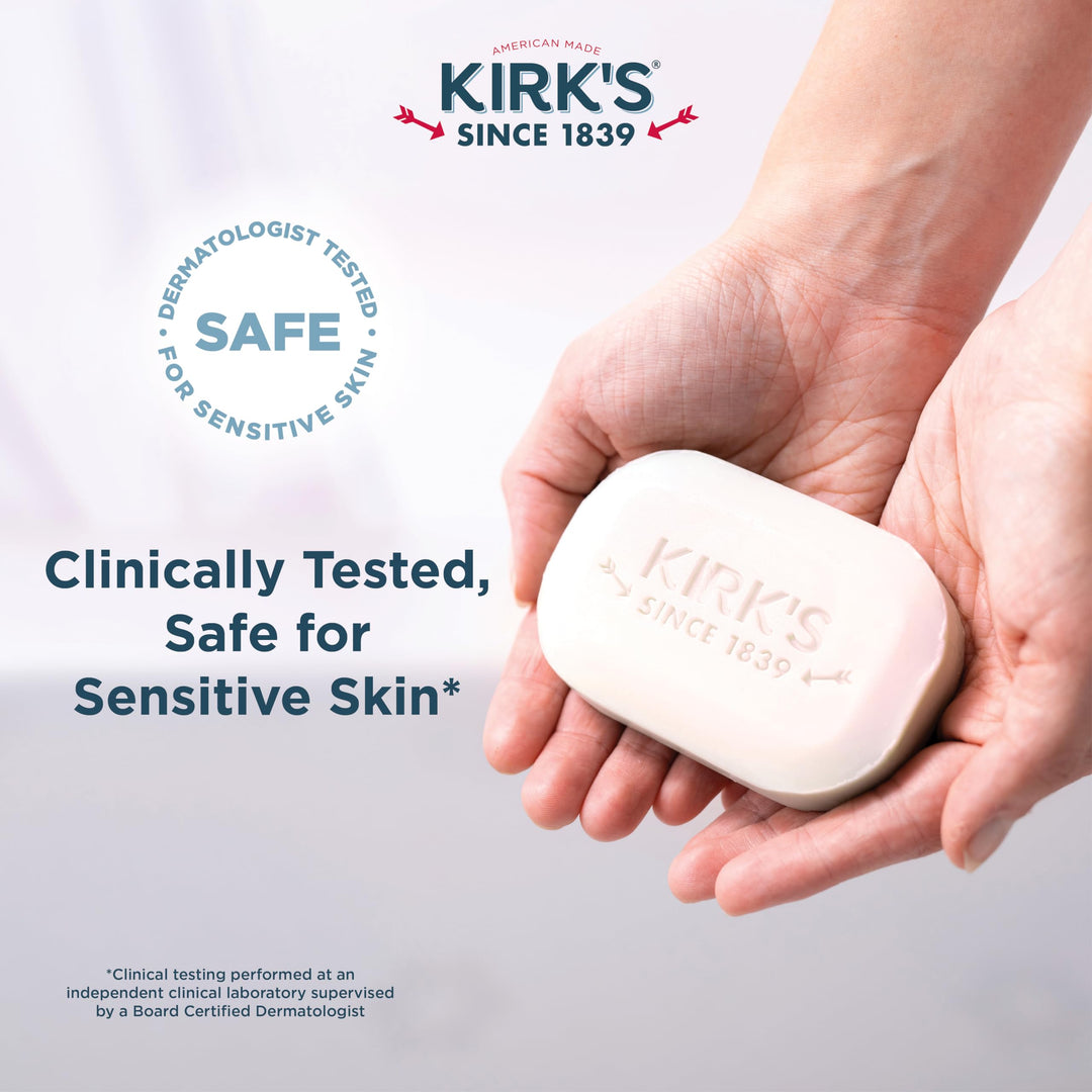 Kirk&#39;s Castile Bar Soap Clean Soap for Men, Women &amp; Children| Premium Coconut Oil | Sensitive Skin Formula, Vegan | Original Fresh Scent | 4 oz. Bars - 3 Pack