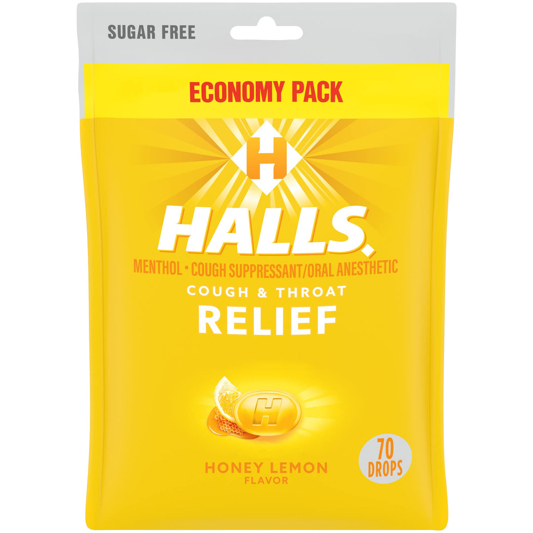 HALLS Relief Honey Lemon Sugar Free Cough Drops, Econom