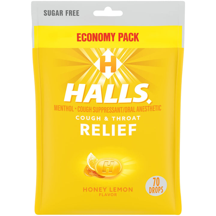 HALLS Relief Honey Lemon Sugar Free Cough Drops, Econom