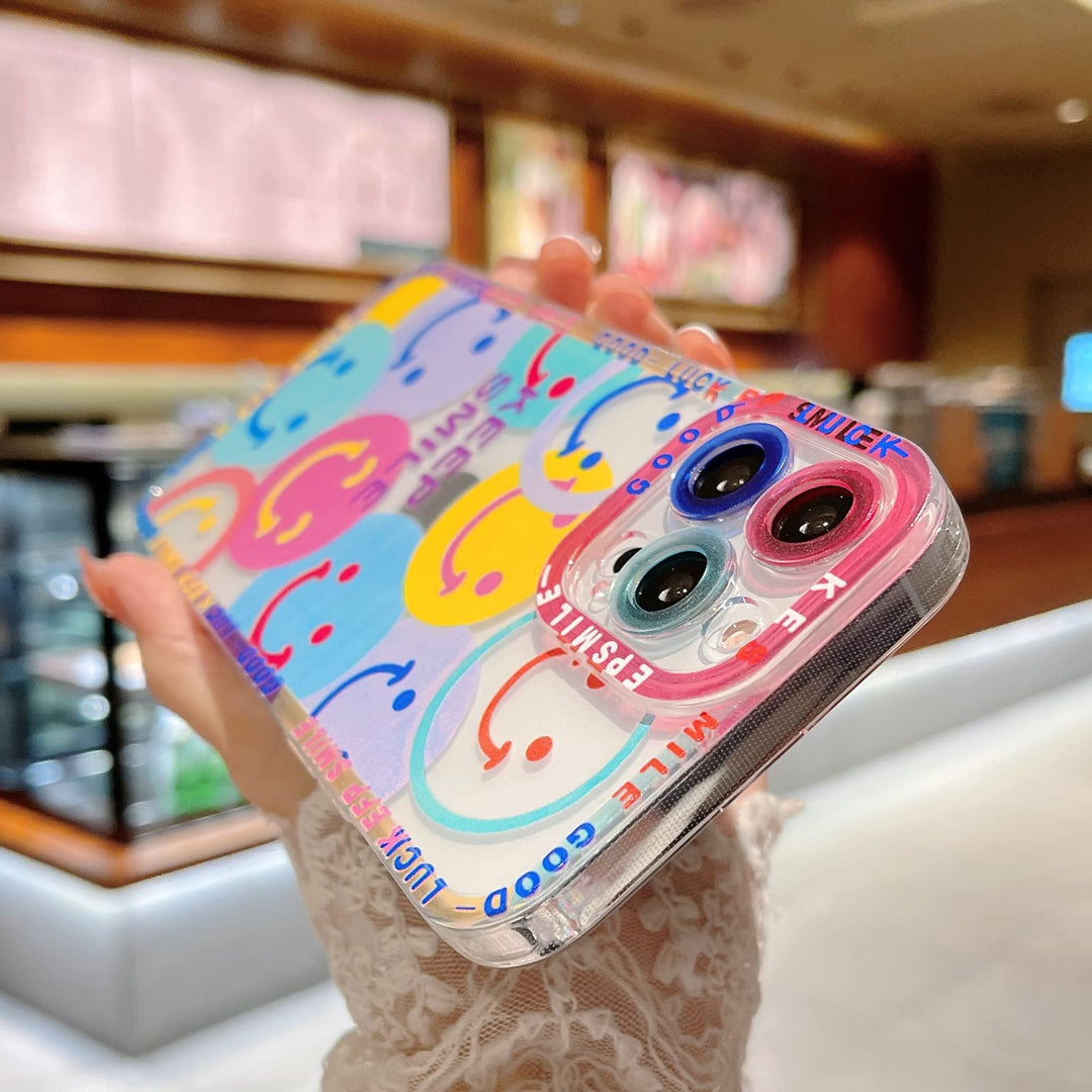 Cute Smile Face Phone Case Compatible with iPhone 11 Pro Max Lens Protection Shockproof Fashion Soft TPU Clear Smile Cover Case for Women Girl Colorful