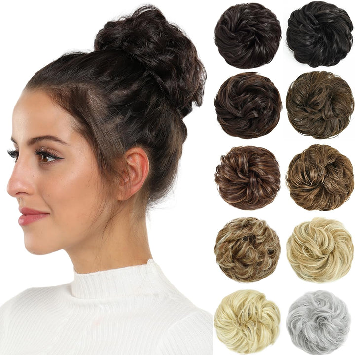 Rose bud Messy Bun Hair Pieces For Women Hair Bun Extension Updo Curly Messy Bun Scrunchie Dark Grey