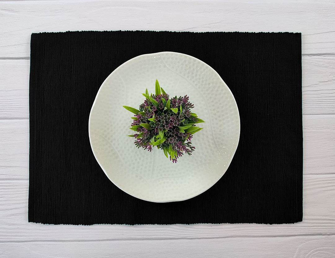 100% Cotton Ribbed Placemats - Set of 6 - 13 x 19 Inches - Dark Green - Everyday / Christmas / Basic Fabric Table Mats - Washable &amp; Reusable Cloth PlaceMats, Placemats for Dining Table -