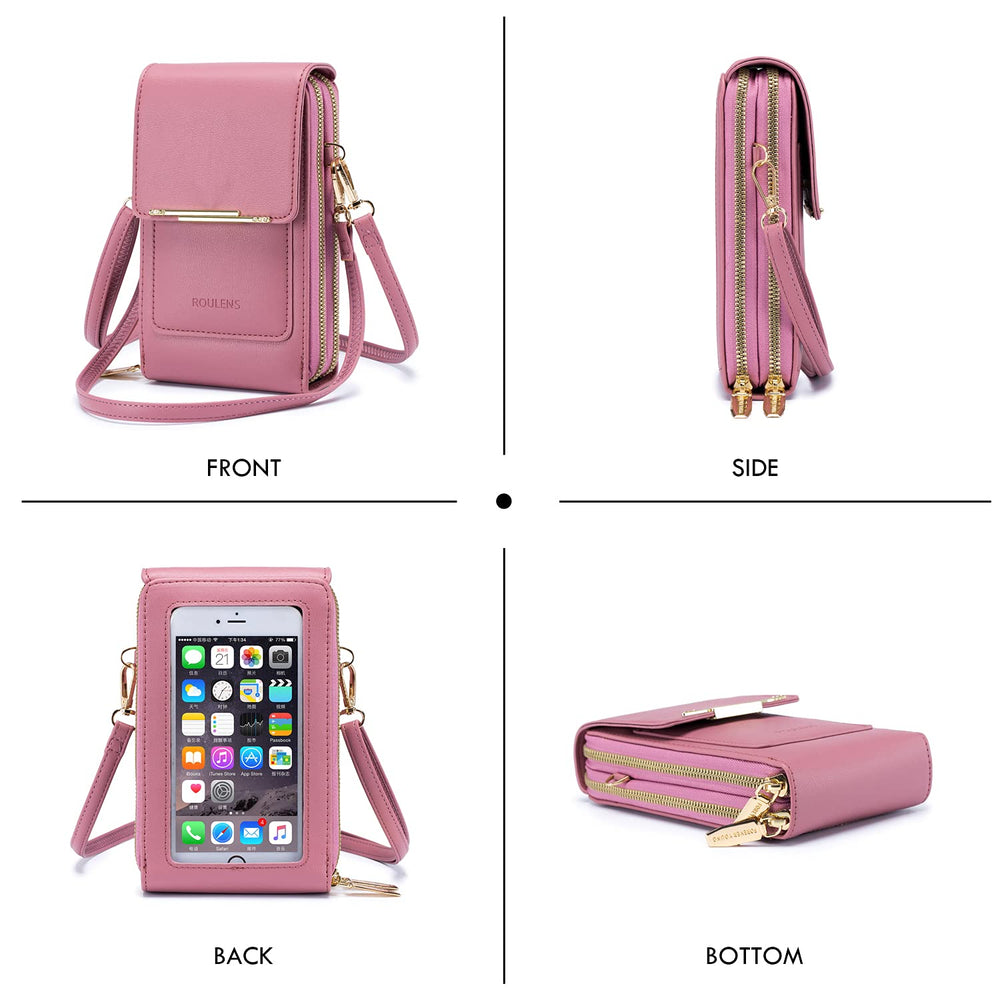 Roulens Small Crossbody Cell Phone Purse for Women, Touch Screen Bag Shoulder Handbag Wallet with Credit Card Slots