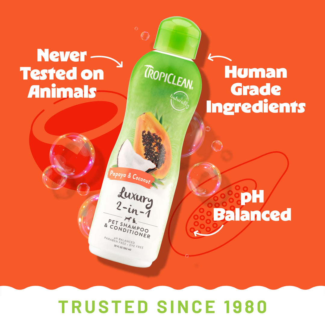 2-in-1 Dog Shampoo and Conditioner, Moisturizing Dog Detangler, Puppy Safe, Made in the USA, Papaya Scent, Cat &amp; Kitten Safe, 20oz.