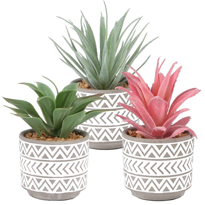 Artificial Plants in Pot, Set of 3 Faux Succulents Plants in Ceramic Pots with Bohemian Style, Fake Potted Plants with Pots for Indoor Home Office Desk Plants Boho Farmhouse Style Decoration, 3 Packs