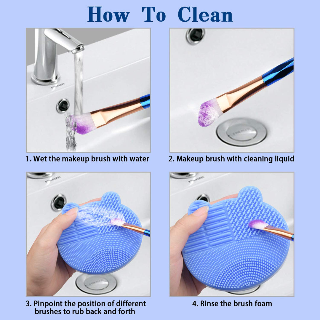 Makeup Brush Cleaning Mat and Brush Drying Storage Stand Holder Remove Facial Makeup Naturally and Clean Makeup Brushes Instantly ï¼Ë†blueï¼â€° (Blue)