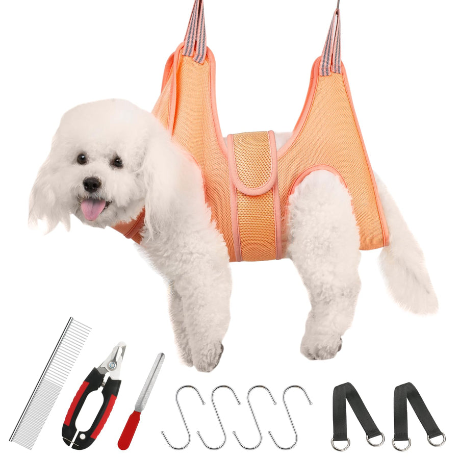 Pet Dog Grooming Hammock Harness for Cats & Dogs, Dog Sling for Grooming, Dog Hammock Restraint Bag with Nail Clippers/Trimmer, Nail File, Pet Comb,Ear/Eye Care