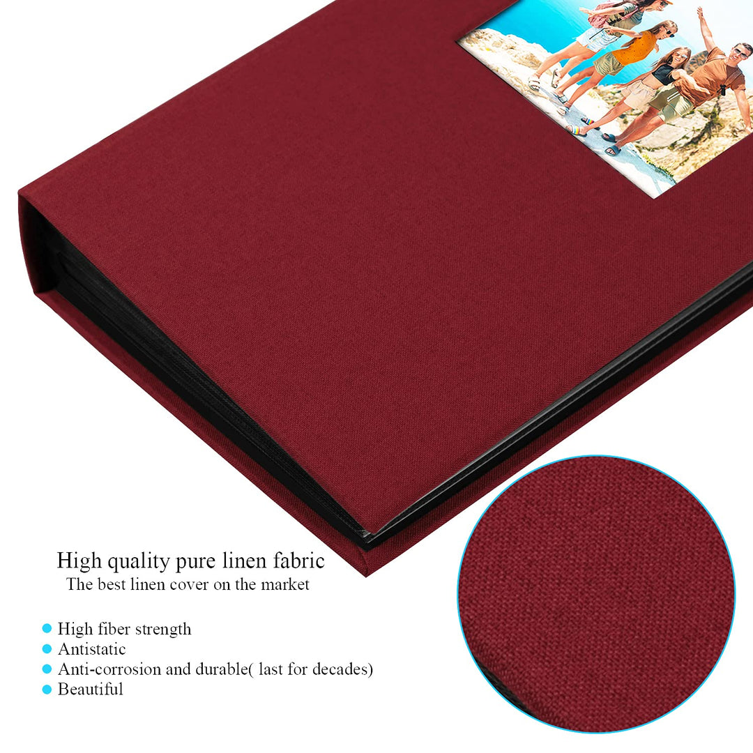 Photo Album 4x6 Photos Hold 408 Slip-in Acid-Free Black Pockets Picture Book, Linen Cover Small Photo Albums for Wedding Anniversary Family Baby Vacation Christmas Gifts (Red)