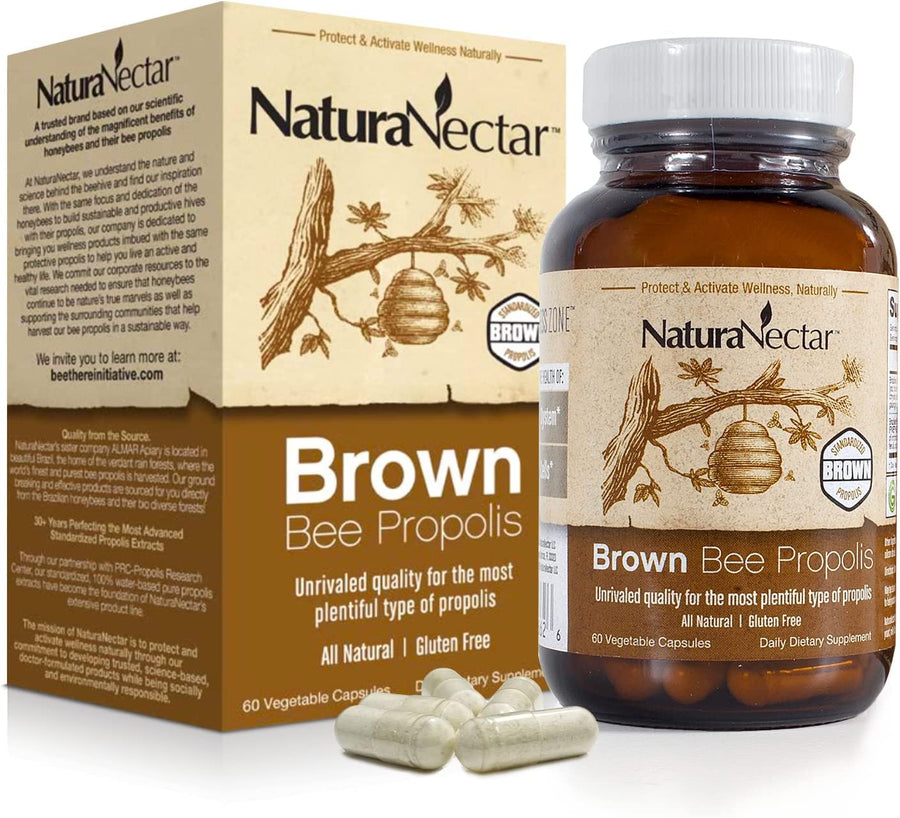 - Brown Bee Propolis - NSF Contents Certified - Premium Brazilian Propolis - Gluten-Free Supplement with Flavonoids, FLAV-B and PWE - Naturally Sourced Through Ethical Beekeeping (60pcs.)